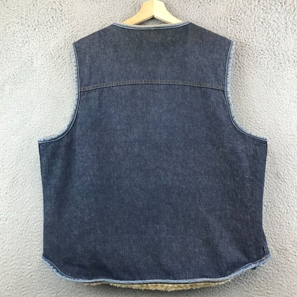Vintage Sears Roebucks Western Vest Mens XL Sherpa Lined Denim Snap Button - Picture 2 of 8